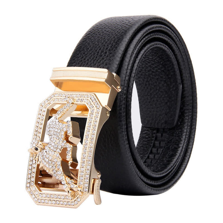 Ceinture en cuir à boucle automatique pour homme avec motif animal doré