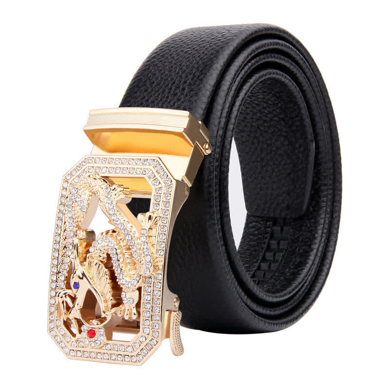 Ceinture en cuir à boucle automatique pour homme avec motif animal doré