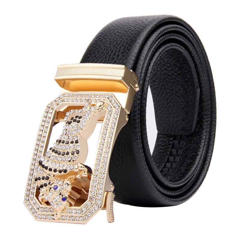 Ceinture en cuir à boucle automatique pour homme avec motif animal doré