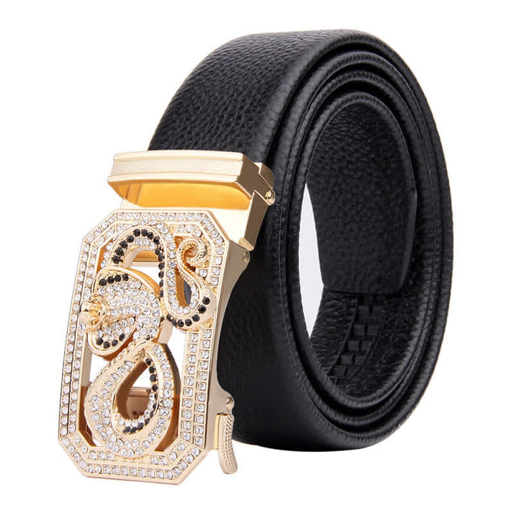 Ceinture en cuir à boucle automatique pour homme avec motif animal doré