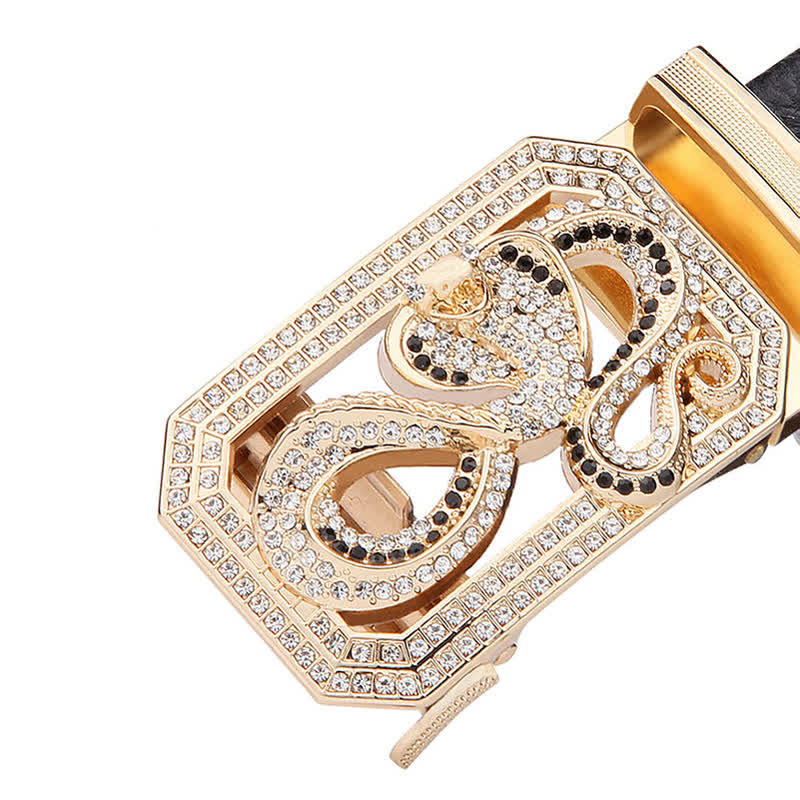 Ceinture en cuir à boucle automatique pour homme avec motif animal doré