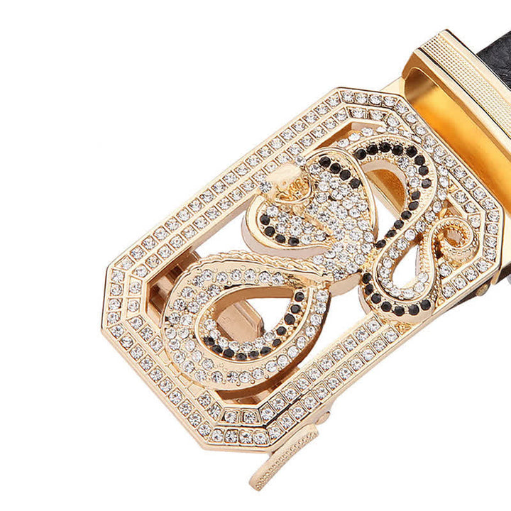 Ceinture en cuir à boucle automatique pour homme avec motif animal doré