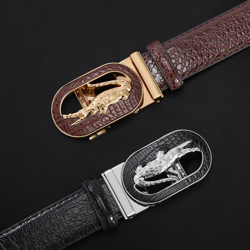 Ceinture en cuir à boucle automatique en crocodile creux pour homme
