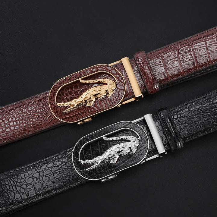 Ceinture en cuir à boucle automatique en crocodile creux pour homme