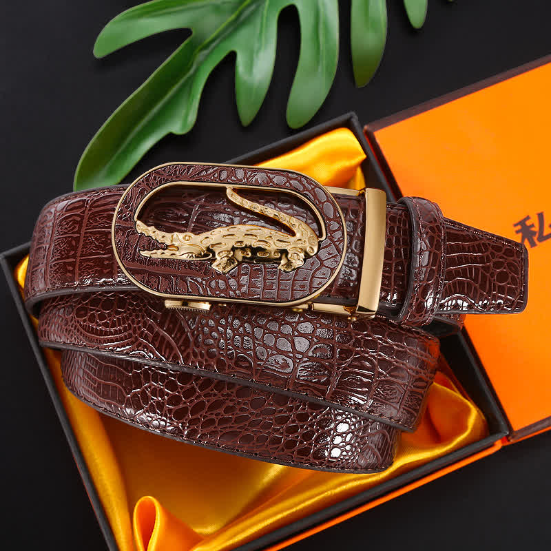 Ceinture en cuir à boucle automatique en crocodile creux pour homme