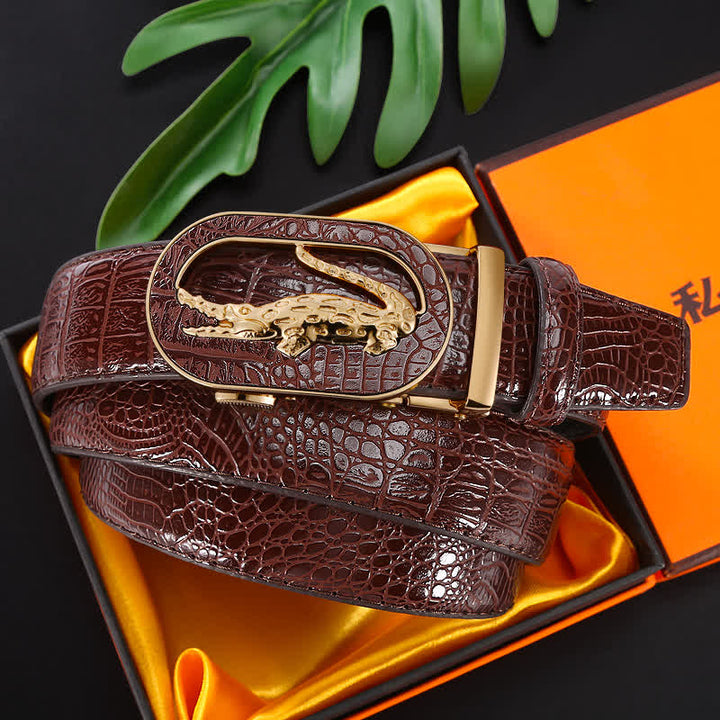 Ceinture en cuir à boucle automatique en crocodile creux pour homme