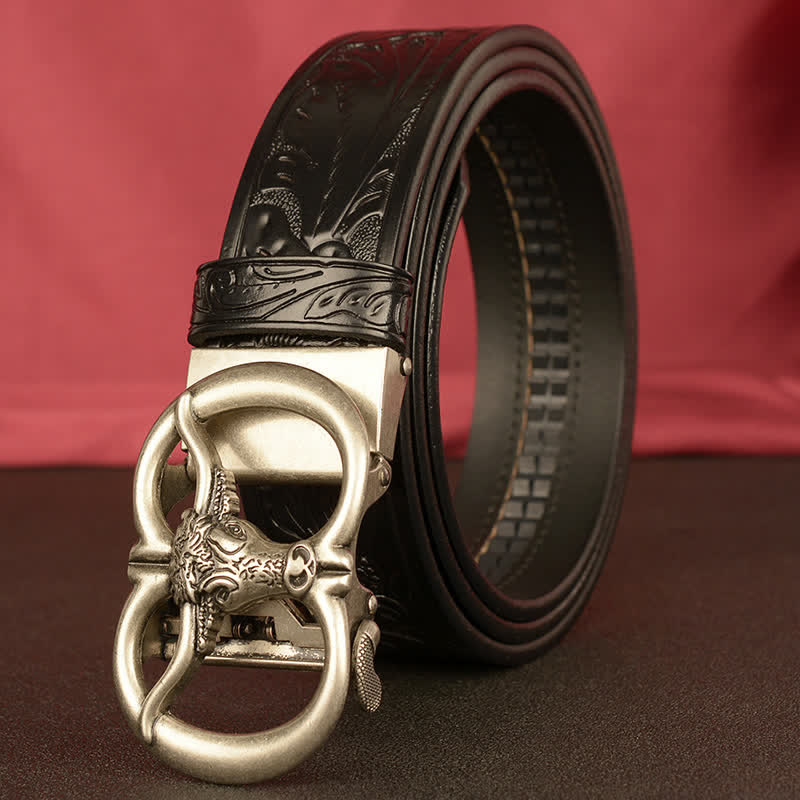 Ceinture en cuir à boucle automatique à double anneau pour homme
