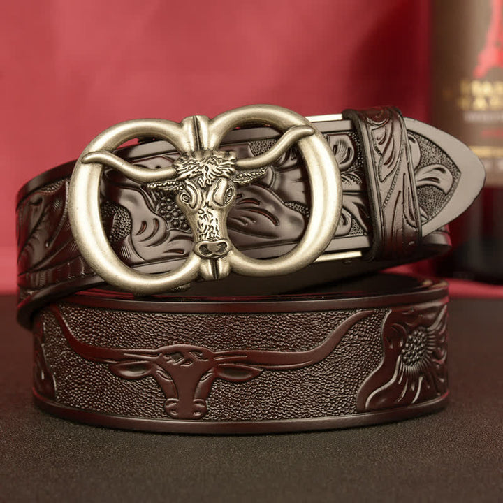 Ceinture en cuir à boucle automatique à double anneau pour homme