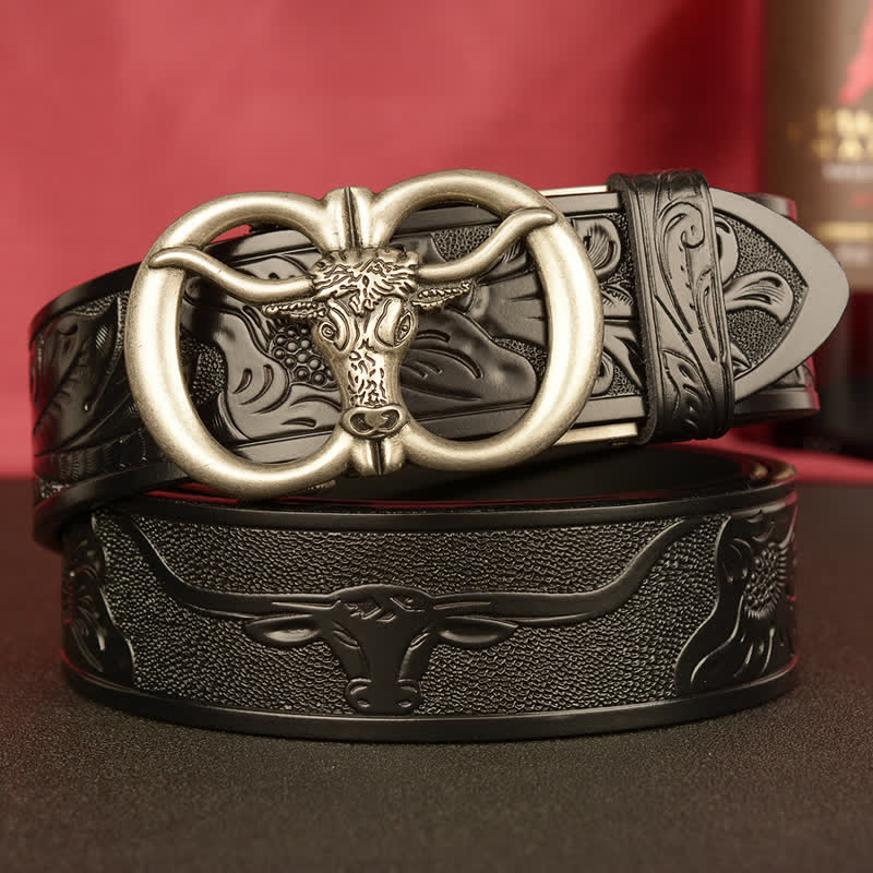 Ceinture en cuir à boucle automatique à double anneau pour homme