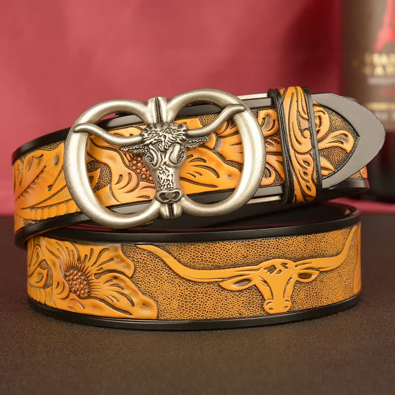 Ceinture en cuir à boucle automatique à double anneau pour homme