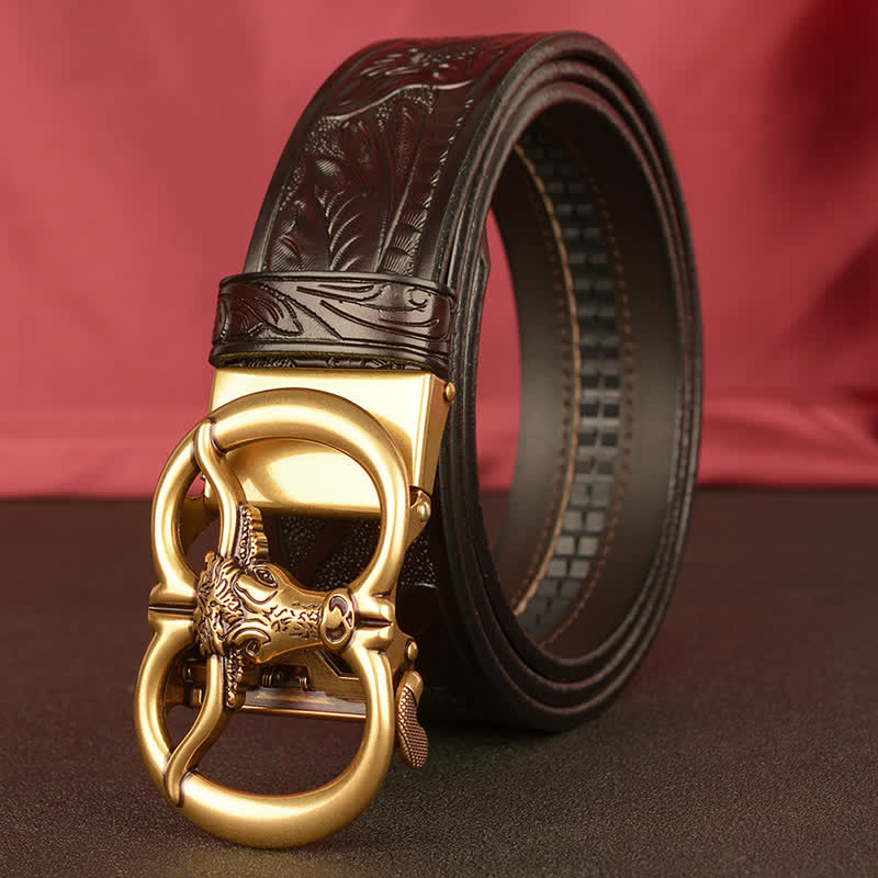 Ceinture en cuir à boucle automatique à double anneau pour homme