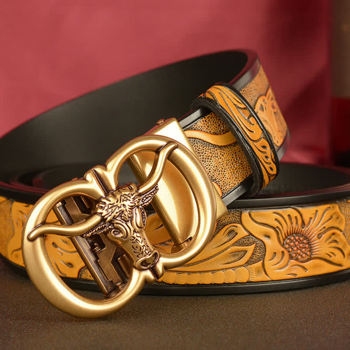 Ceinture en cuir à boucle automatique à double anneau pour homme