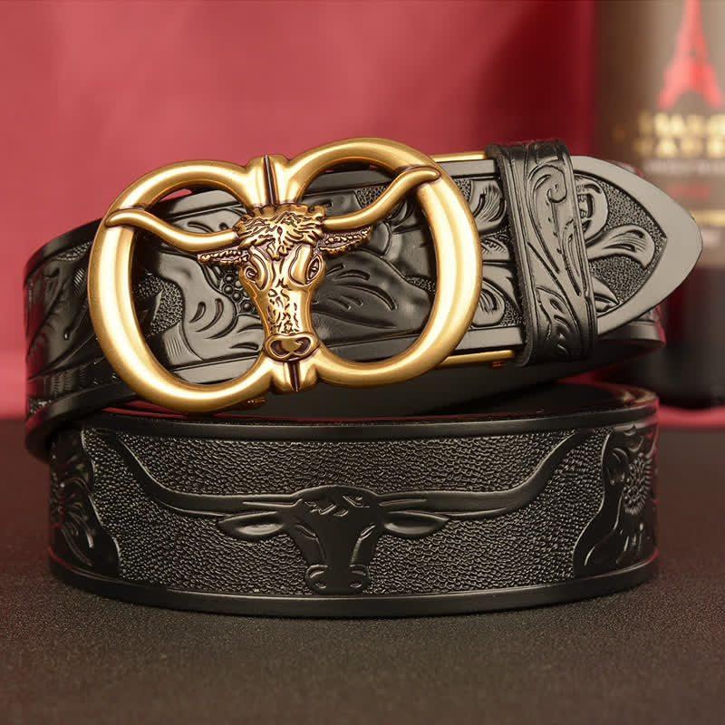 Ceinture en cuir à boucle automatique à double anneau pour homme