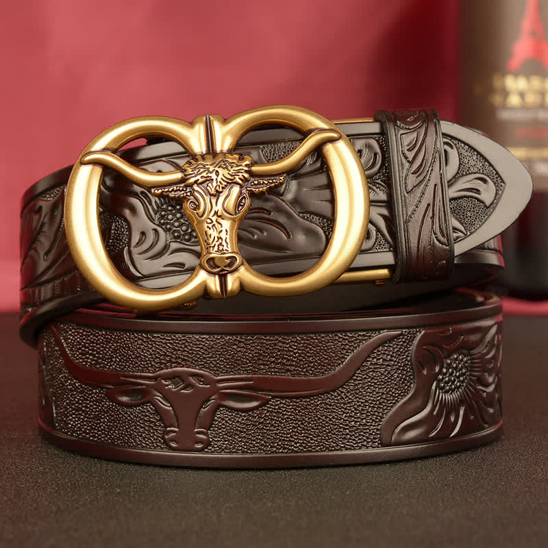 Ceinture en cuir à boucle automatique à double anneau pour homme