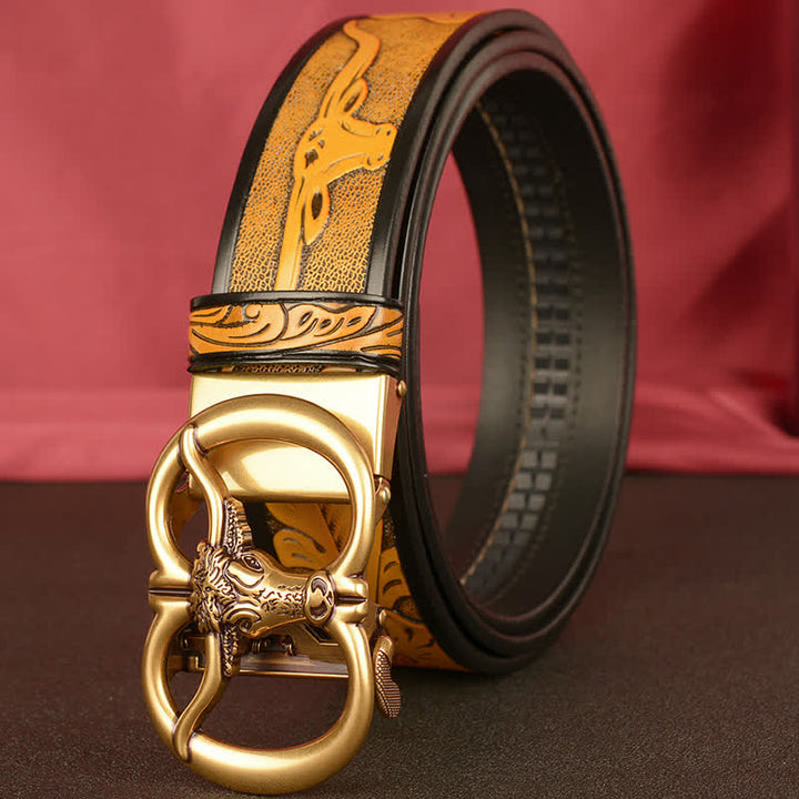 Ceinture en cuir à boucle automatique à double anneau pour homme