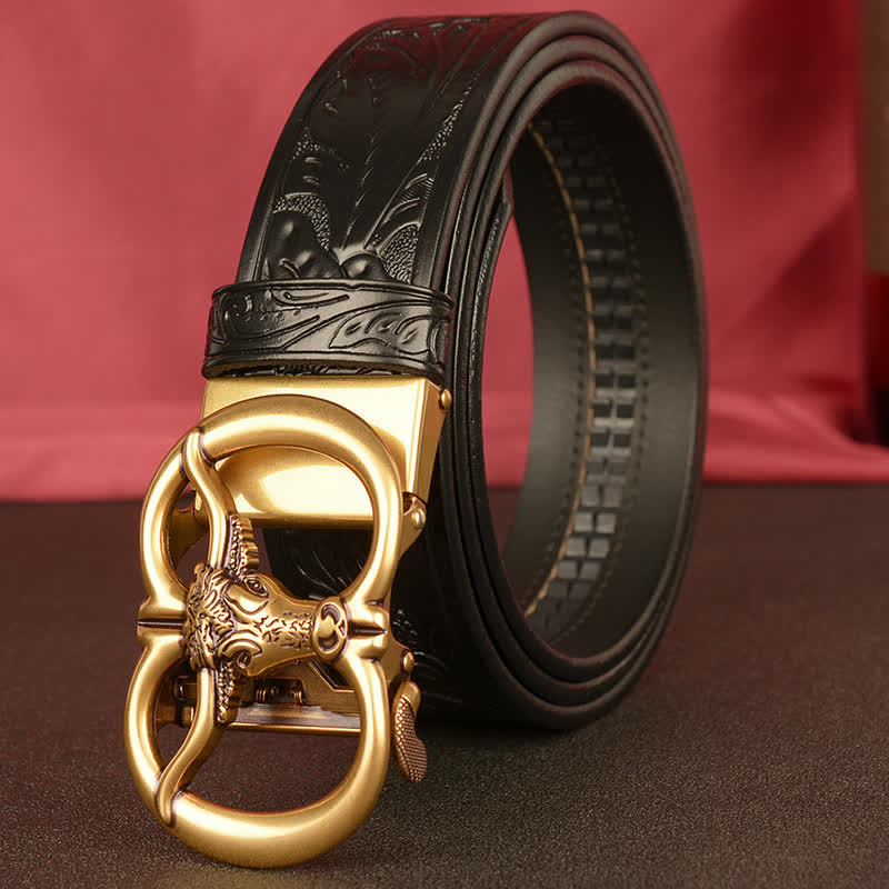 Ceinture en cuir à boucle automatique à double anneau pour homme