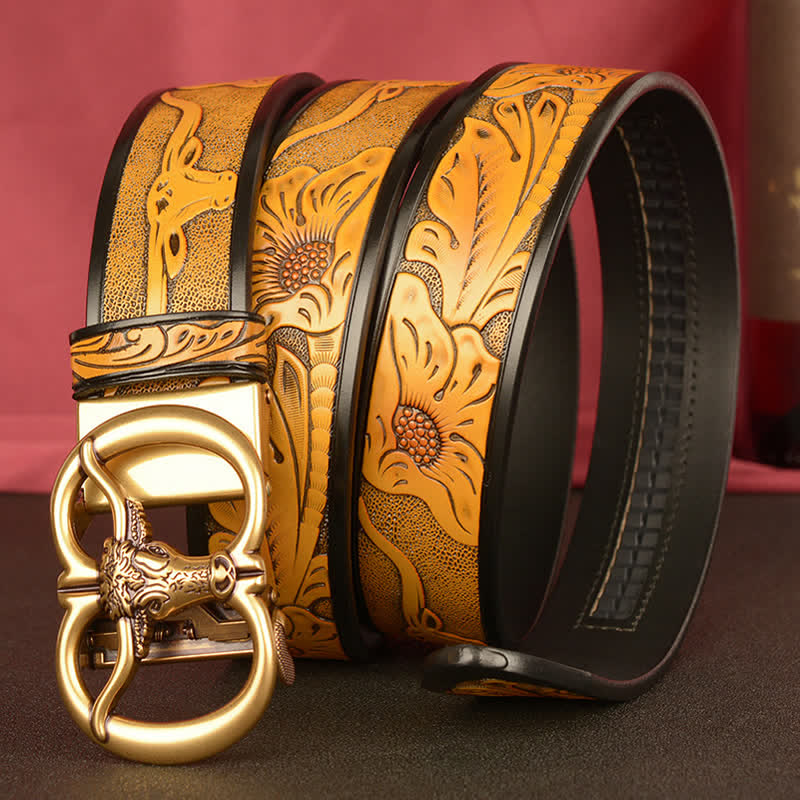 Ceinture en cuir à boucle automatique à double anneau pour homme