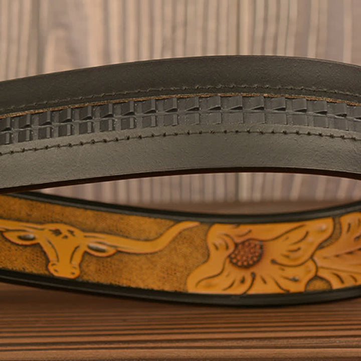 Ceinture en cuir à boucle automatique avec strass brillant pour homme