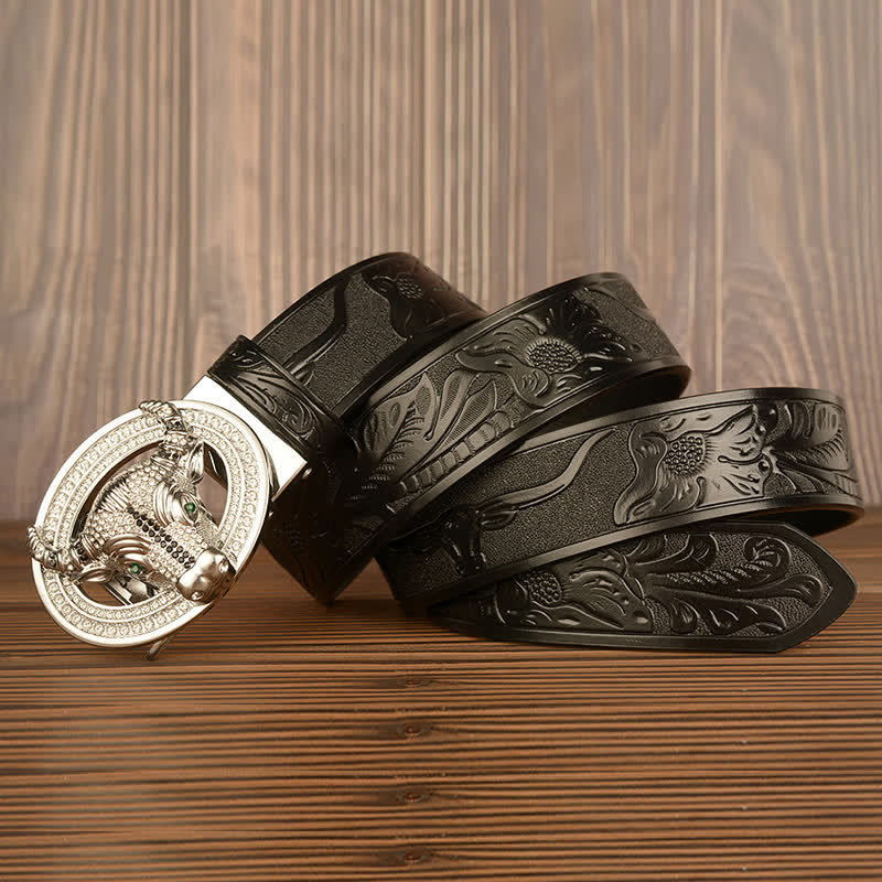 Ceinture en cuir à boucle automatique avec strass brillant pour homme
