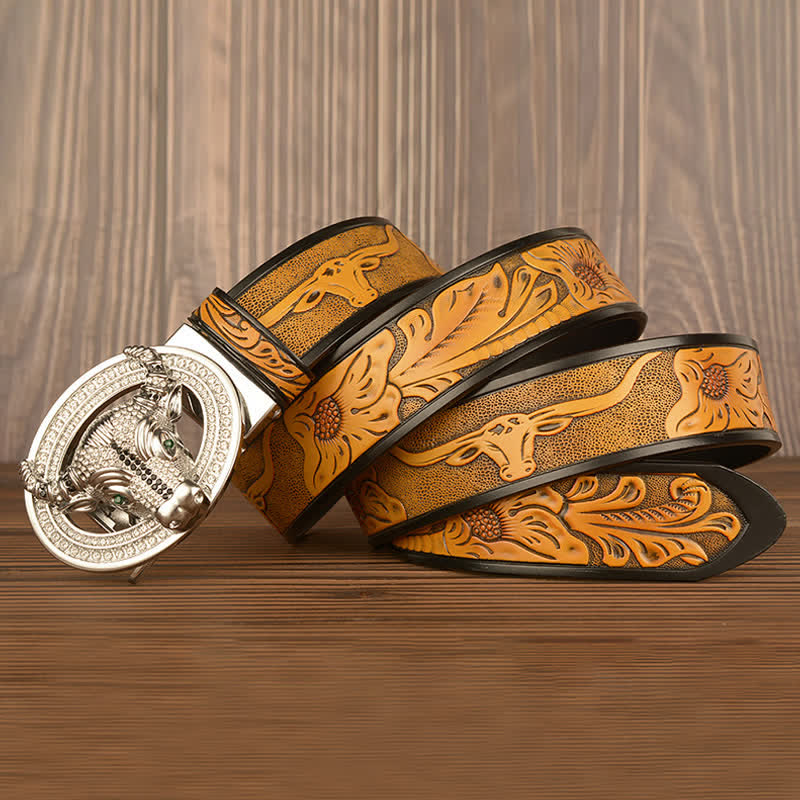 Ceinture en cuir à boucle automatique avec strass brillant pour homme