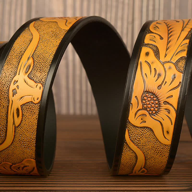 Ceinture en cuir à boucle automatique avec strass brillant pour homme
