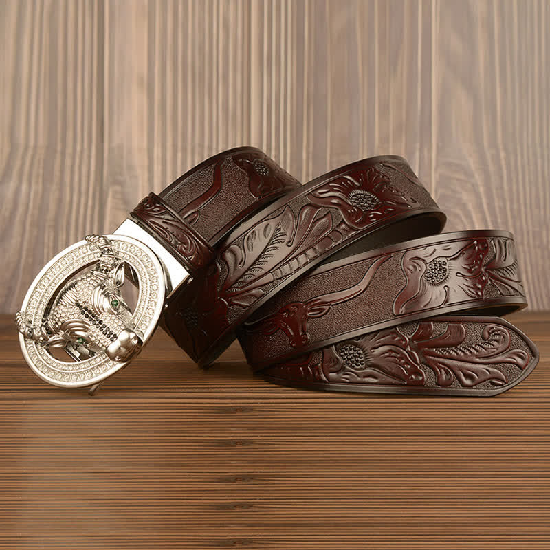 Ceinture en cuir à boucle automatique avec strass brillant pour homme
