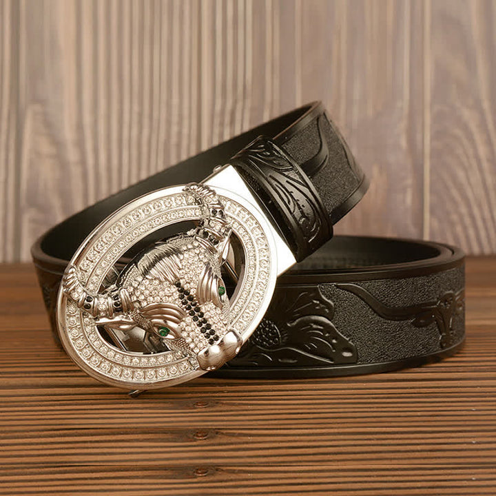 Ceinture en cuir à boucle automatique avec strass brillant pour homme