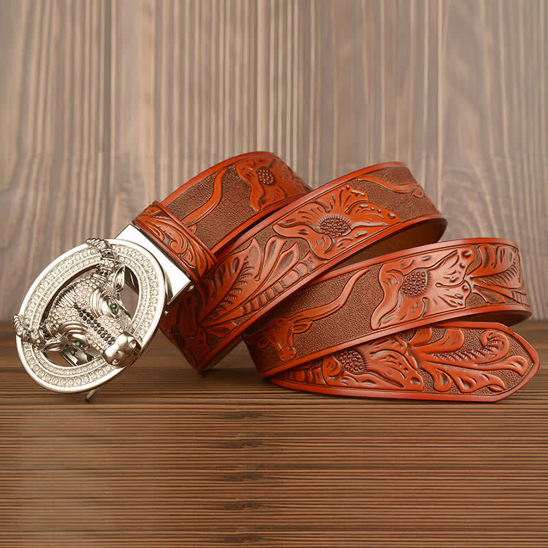 Ceinture en cuir à boucle automatique avec strass brillant pour homme