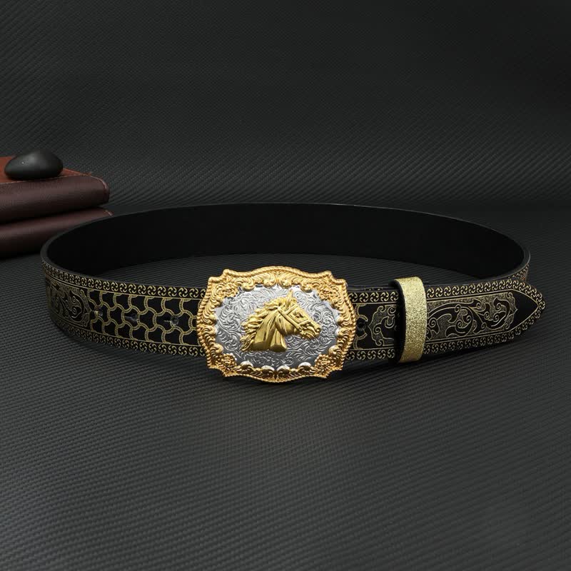 Ceinture en cuir à imprimé floral en relief et motif cheval pour homme