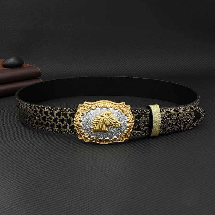 Ceinture en cuir à imprimé floral en relief et motif cheval pour homme