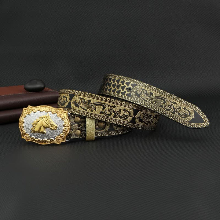 Ceinture en cuir à imprimé floral en relief et motif cheval pour homme