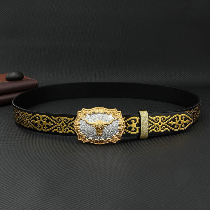 Ceinture en cuir à imprimé floral en relief et motif taureau pour homme
