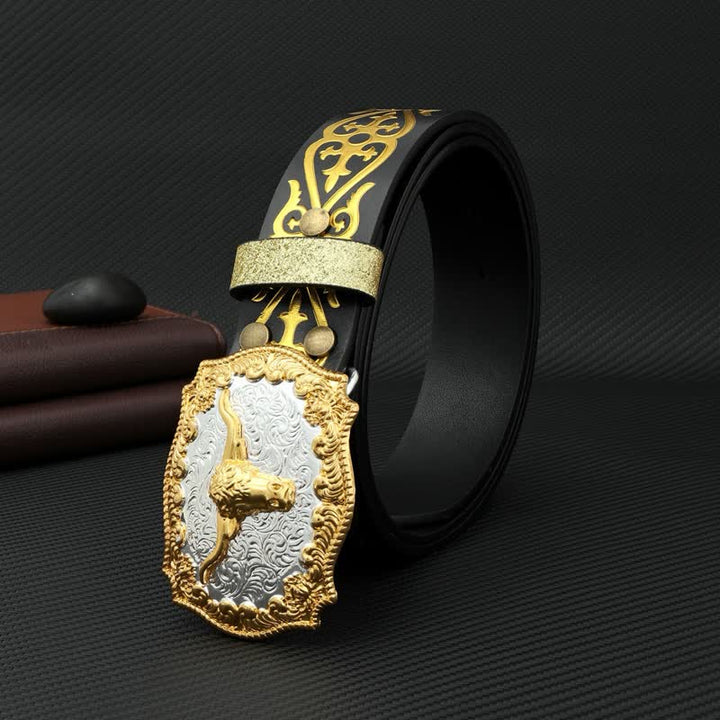 Ceinture en cuir à imprimé floral en relief et motif taureau pour homme