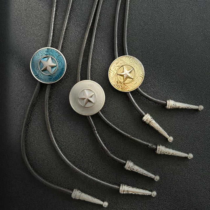 Cravate bolo élégante en émail bleu avec étoile à cinq branches