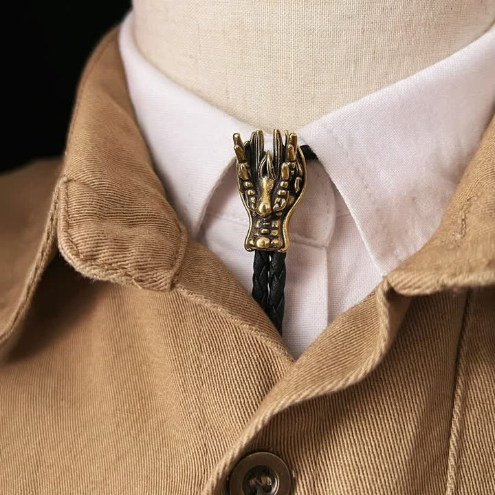 Cravate bolo en bronze avec petite tête de dragon