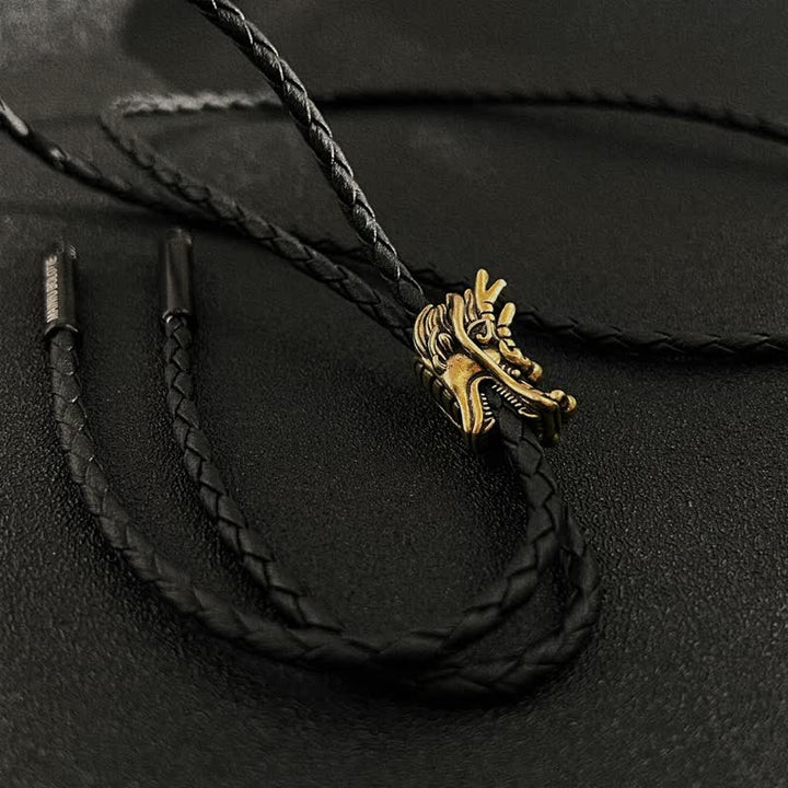 Cravate bolo en bronze avec petite tête de dragon