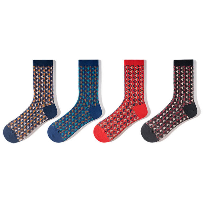 Chaussettes en coton à motifs triangulaires aux couleurs contrastées
