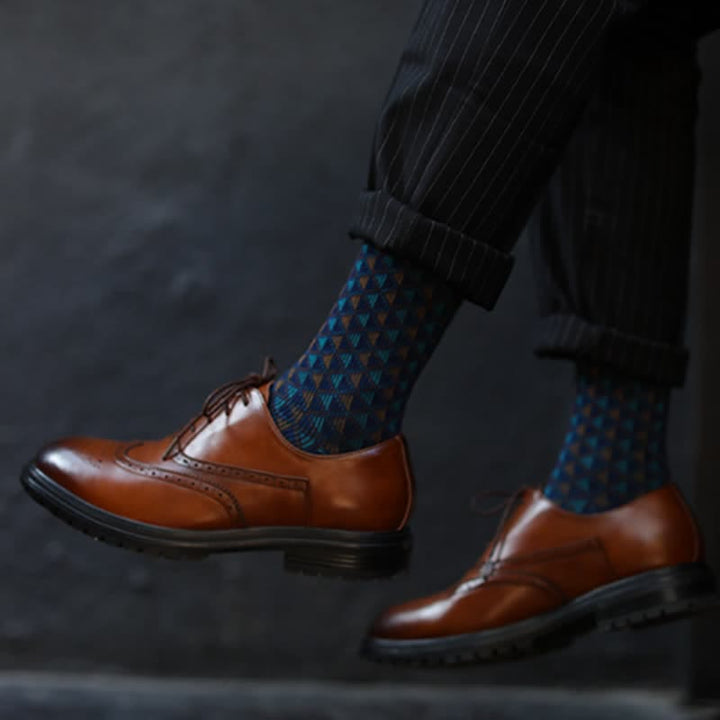 Chaussettes en coton à motifs triangulaires aux couleurs contrastées