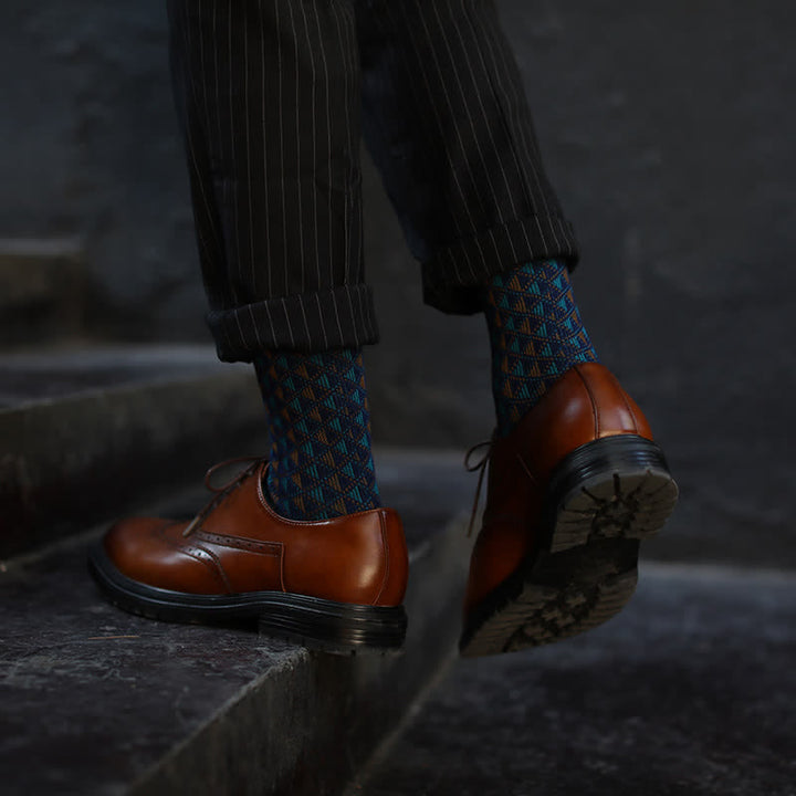 Chaussettes en coton à motifs triangulaires aux couleurs contrastées