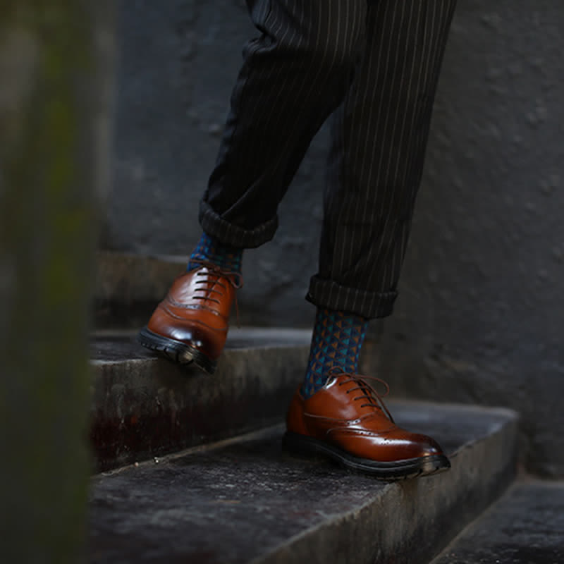 Chaussettes en coton à motifs triangulaires aux couleurs contrastées