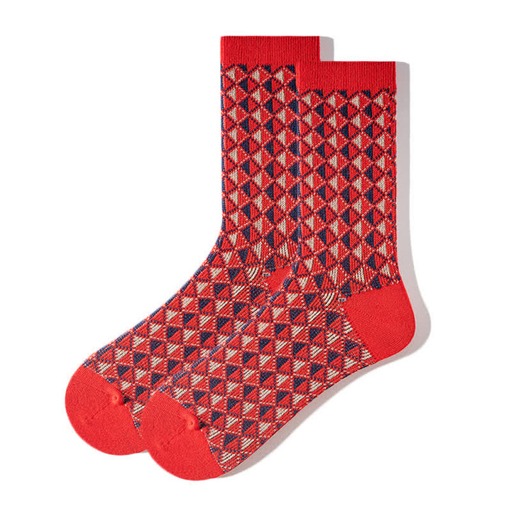 Chaussettes en coton à motifs triangulaires aux couleurs contrastées