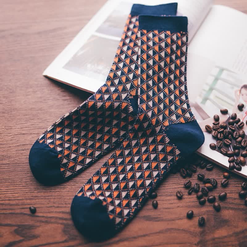 Chaussettes en coton à motifs triangulaires aux couleurs contrastées