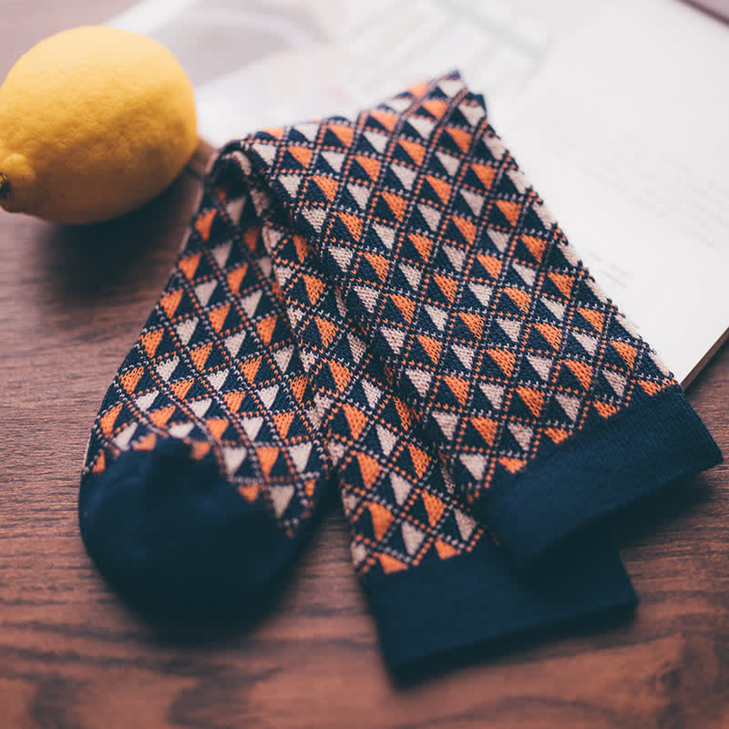 Chaussettes en coton à motifs triangulaires aux couleurs contrastées