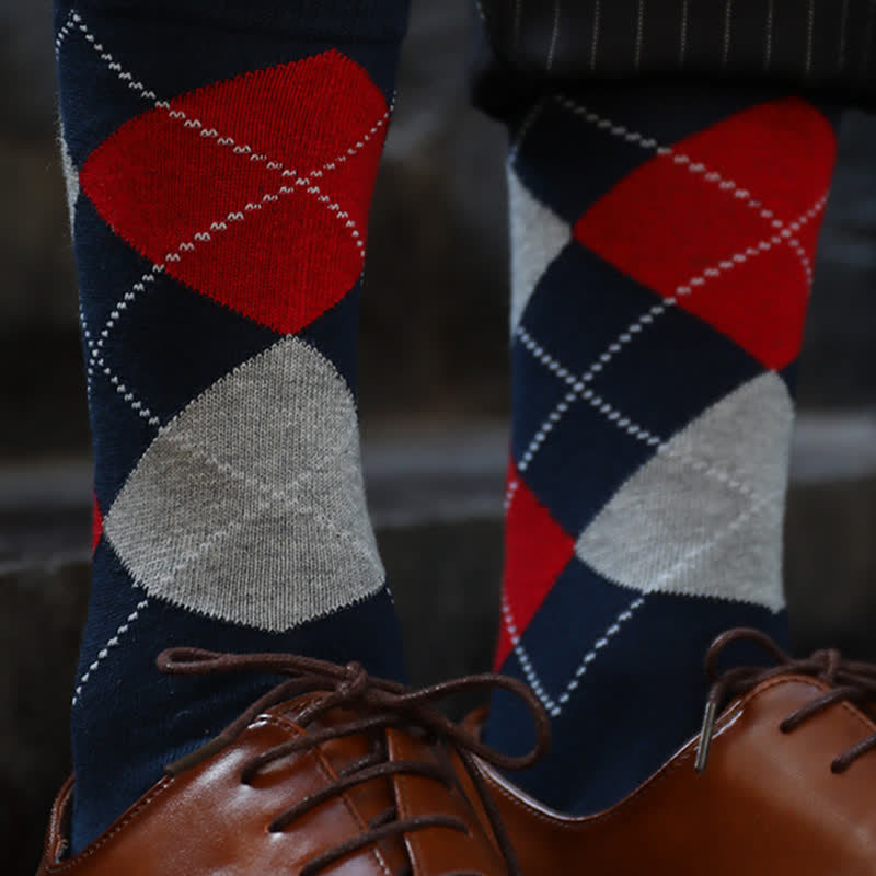 Chaussettes en coton à motif argyle pour hommes