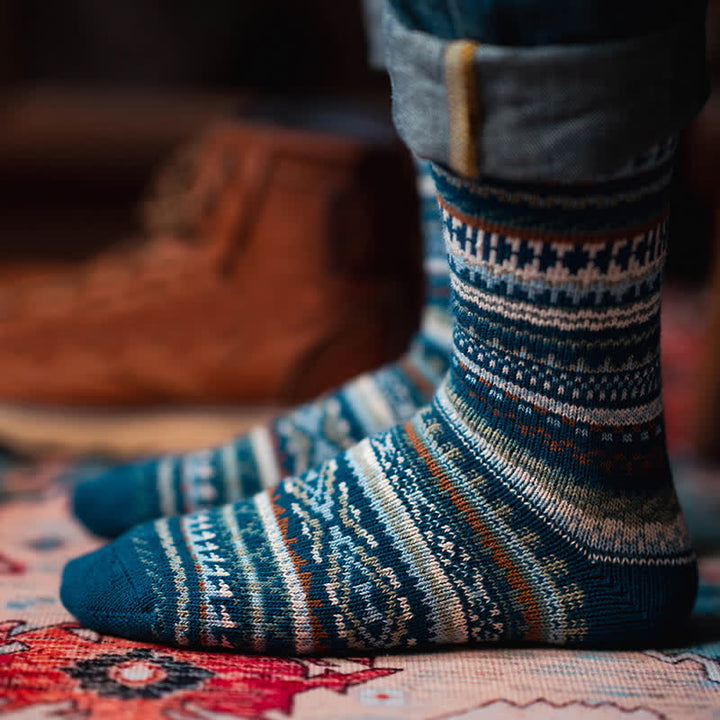 Chaussettes en coton à motifs géométriques de style ethnique pour hommes