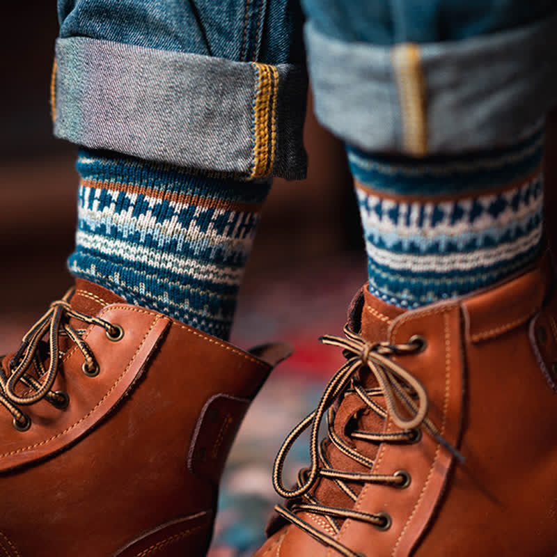 Chaussettes en coton à motifs géométriques de style ethnique pour hommes