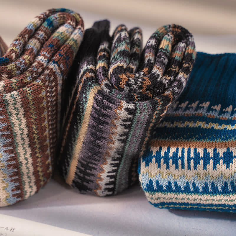 Chaussettes en coton à motifs géométriques de style ethnique pour hommes