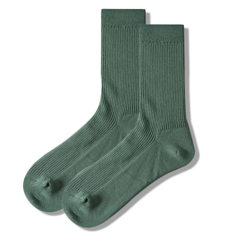 Chaussettes confortables en coton côtelé uni pour hommes - Vert - 6 paires - Taille unique (US 6,5 - US 10) - image 3
