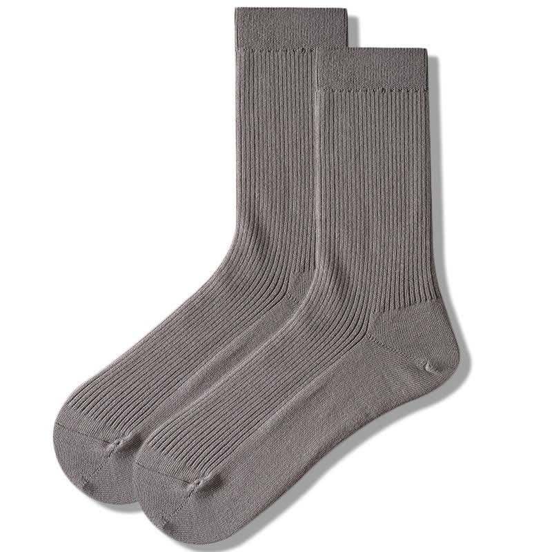 Chaussettes confortables en coton côtelé uni pour hommes - Gris - 6 paires - Taille unique (US 6,5 - US 10) - image 1