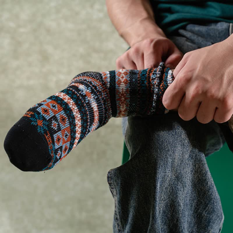 Chaussettes en coton à imprimé ethnique rayé